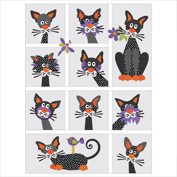 Alley Catz - 10 Block Set - Applique Quilt