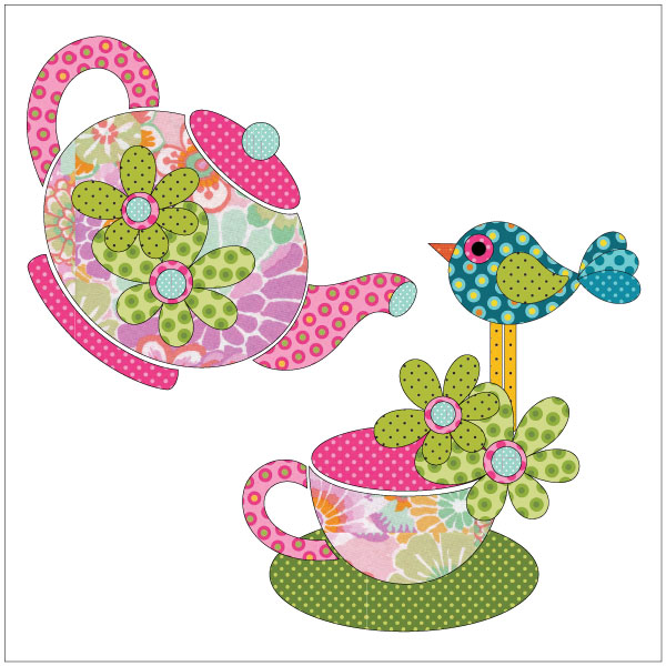 Tea Party - Panel - Pink - Applique